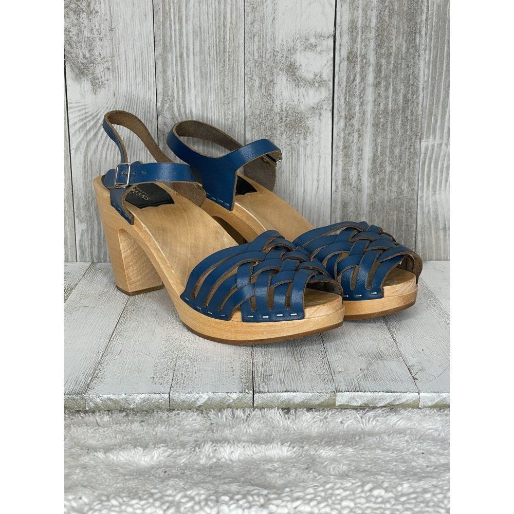 Hasbeen of Sweden Blue Woven Leather Sandals Size 41 WORN ONCE